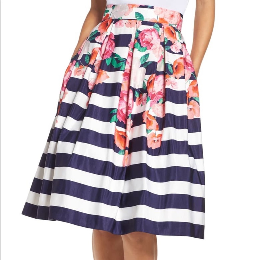 Eliza J Floral Stripe Midi Skirt